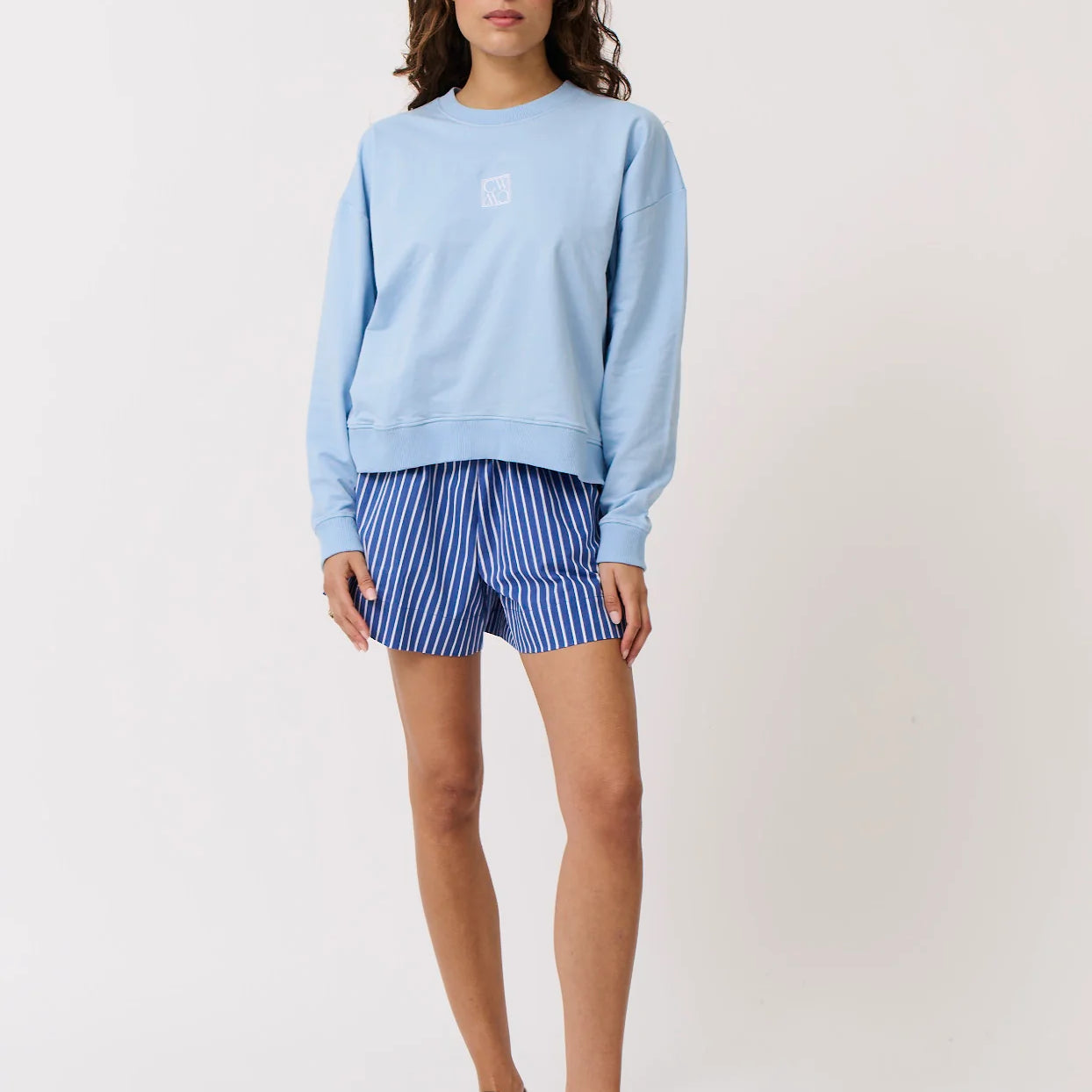 Light blue sweater with white embroidery from C&W
