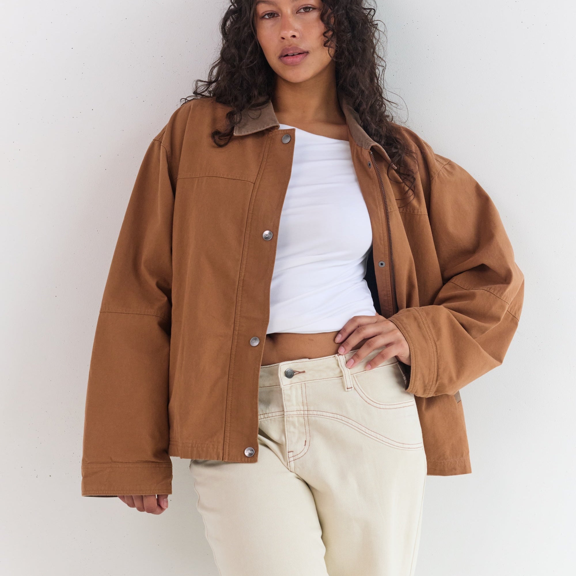 Cotton canvas jacket fully lined functional pockets camel colour by Juni