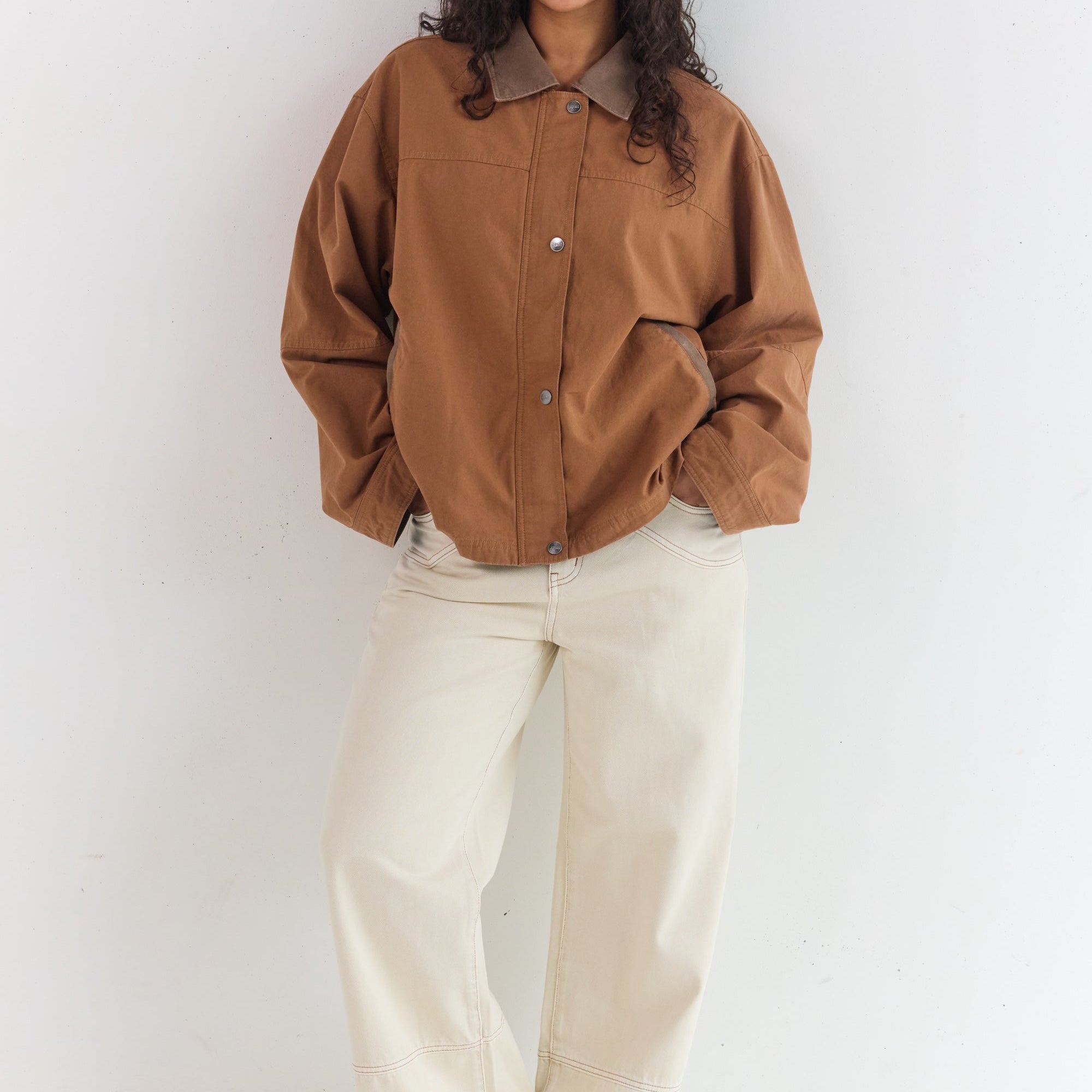 Juni Addison jacket panelling details relaxed fit camel coloured outerwear