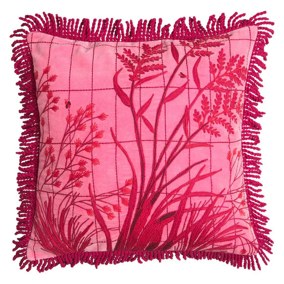 Adelyn Embroidered Cushion in Cosmo Pink by Sage & Clare