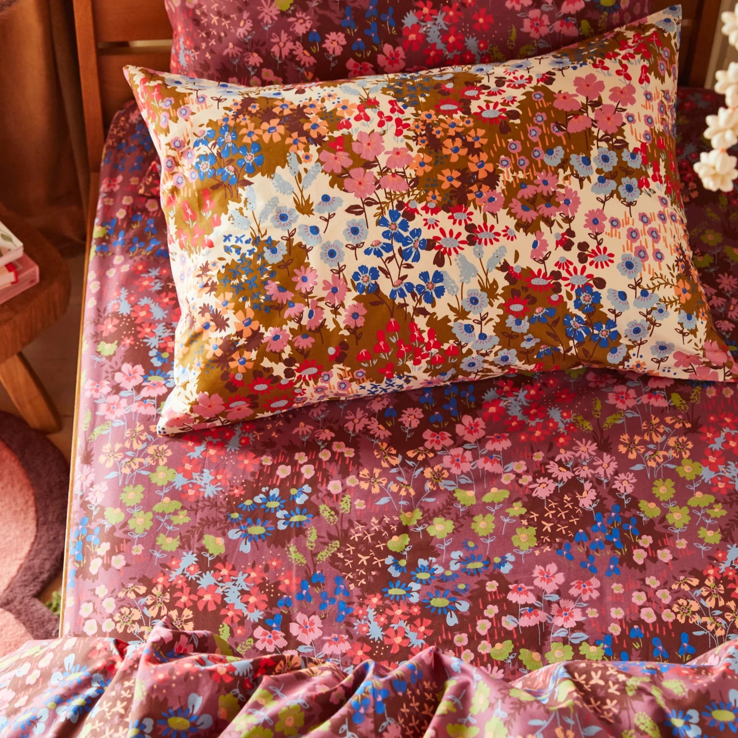 Aisha Cotton Fitted Sheet Plumberry Sage & Clare