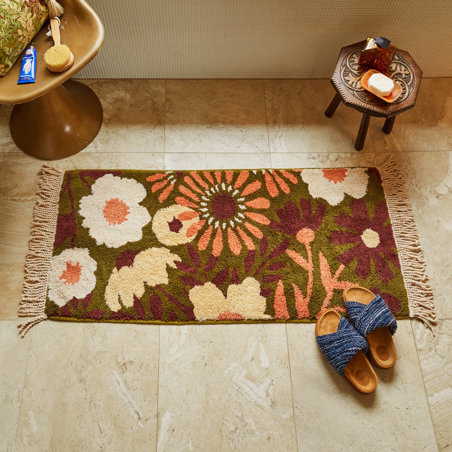 Floral Aja bath runner from sage and Clare