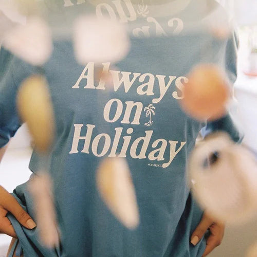 model wearing Always On Holiday T-Shirt by Sea Street