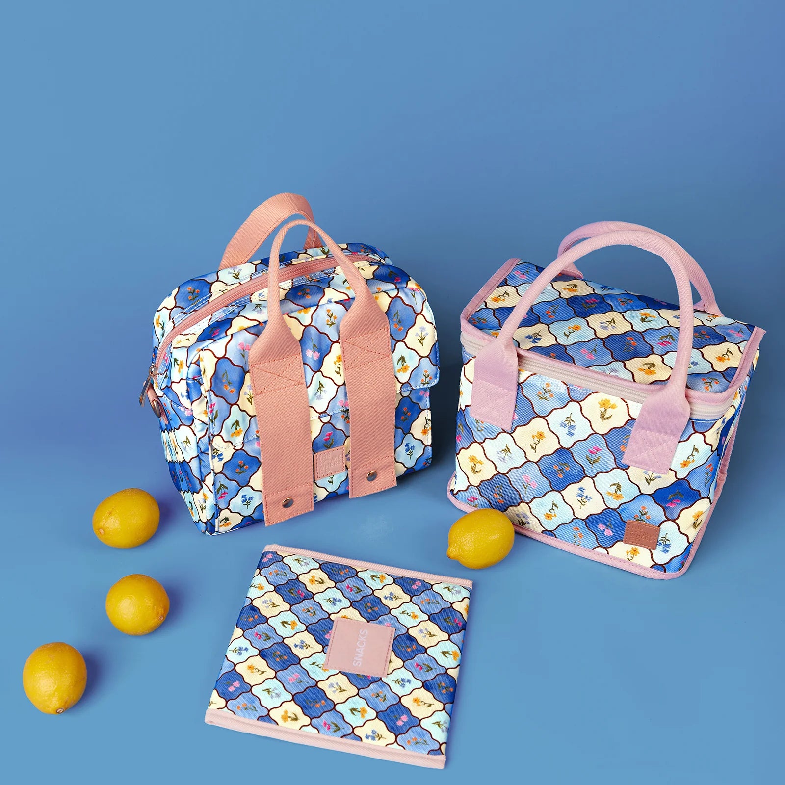 Amalfi Lunch Bag by The Somewhere Co Blue and pink pattern