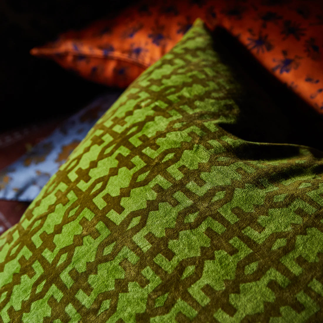 Amata Velvet Cushion in Palm by Sage & Clare fabric details