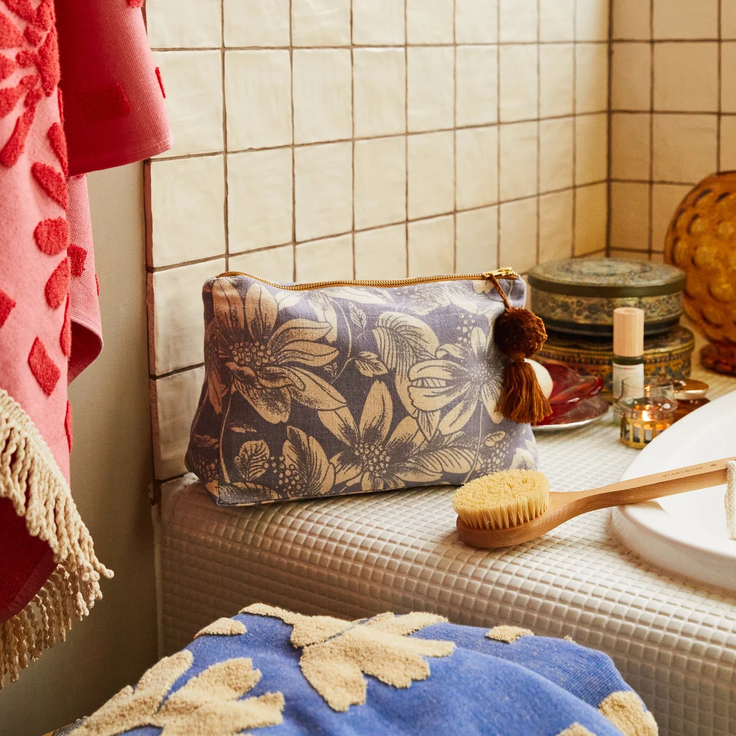 Sage and Clare blue floral cosmetic bag