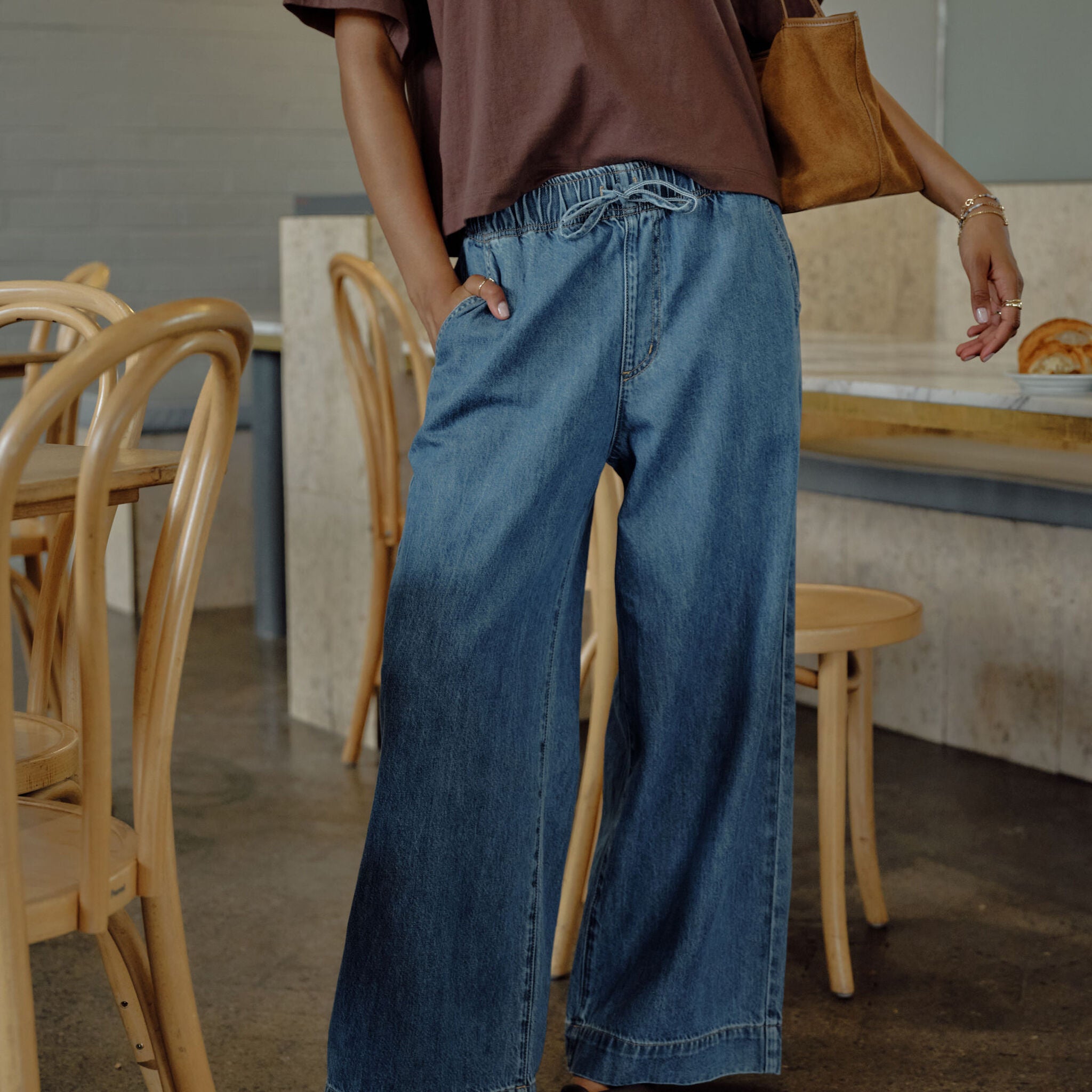 Andie Wide Leg Drawstring Pant - Fresh Indigo by Ceres Life
