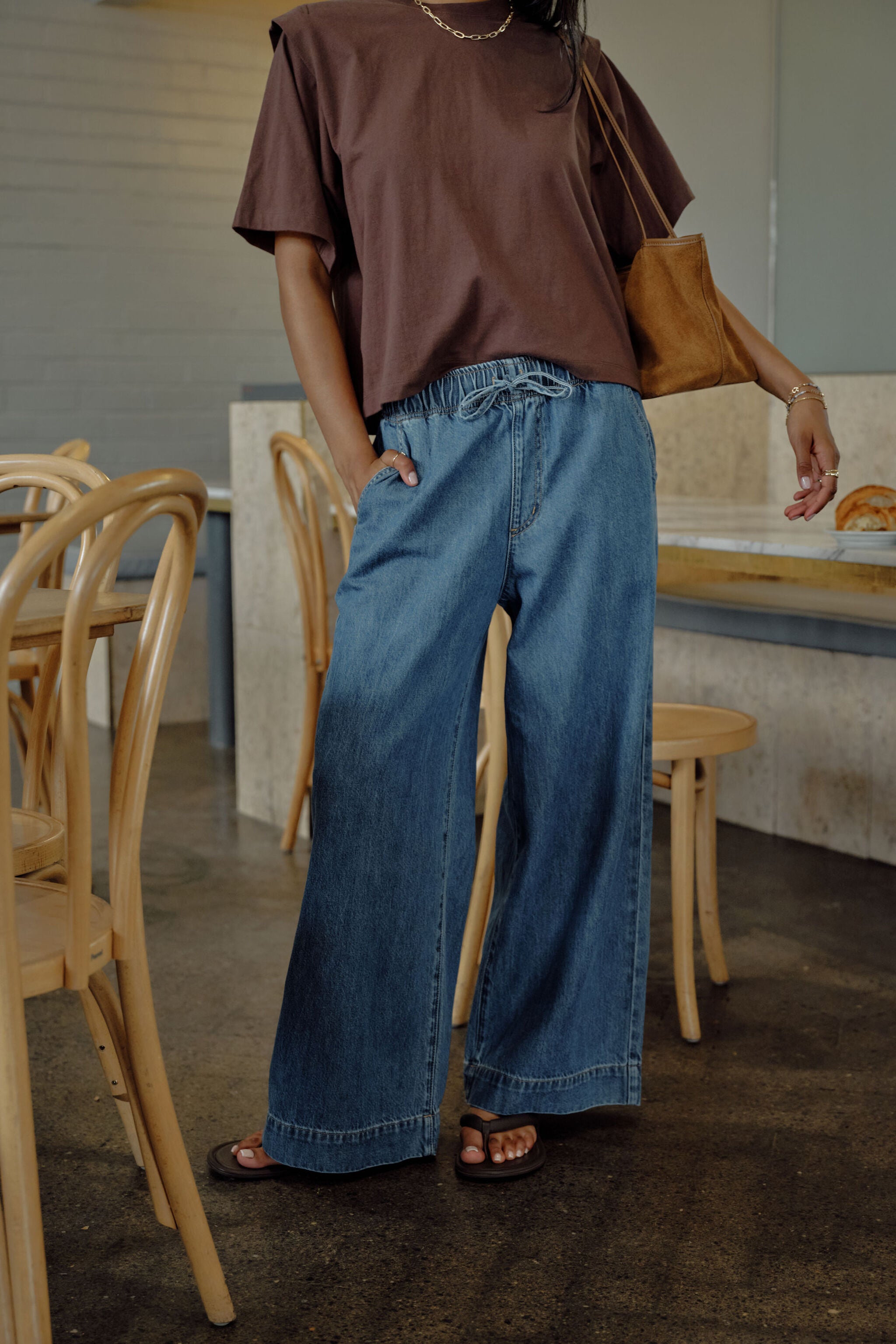 Andie Wide Leg Drawstring Pant - Fresh Indigo by Ceres Life