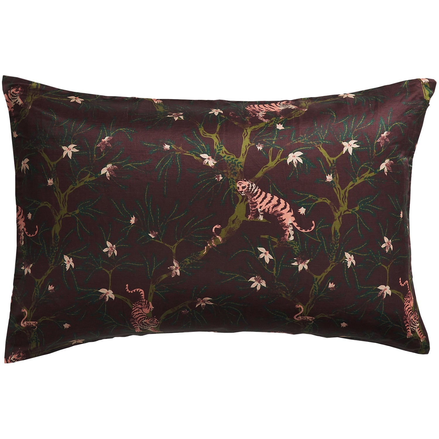 Andrea Linen-Silk Pillowcase Rosewood by Sage & Clare with tiger botanical print on luxurious linen silk blend