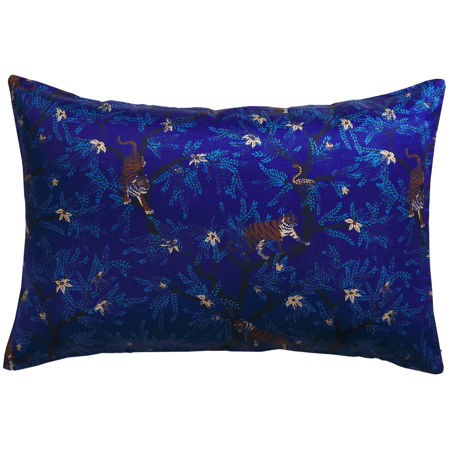 Andrea Linen-Silk Pillowcase in Ultramarine by Sage & Clare with tiger jungle print pattern