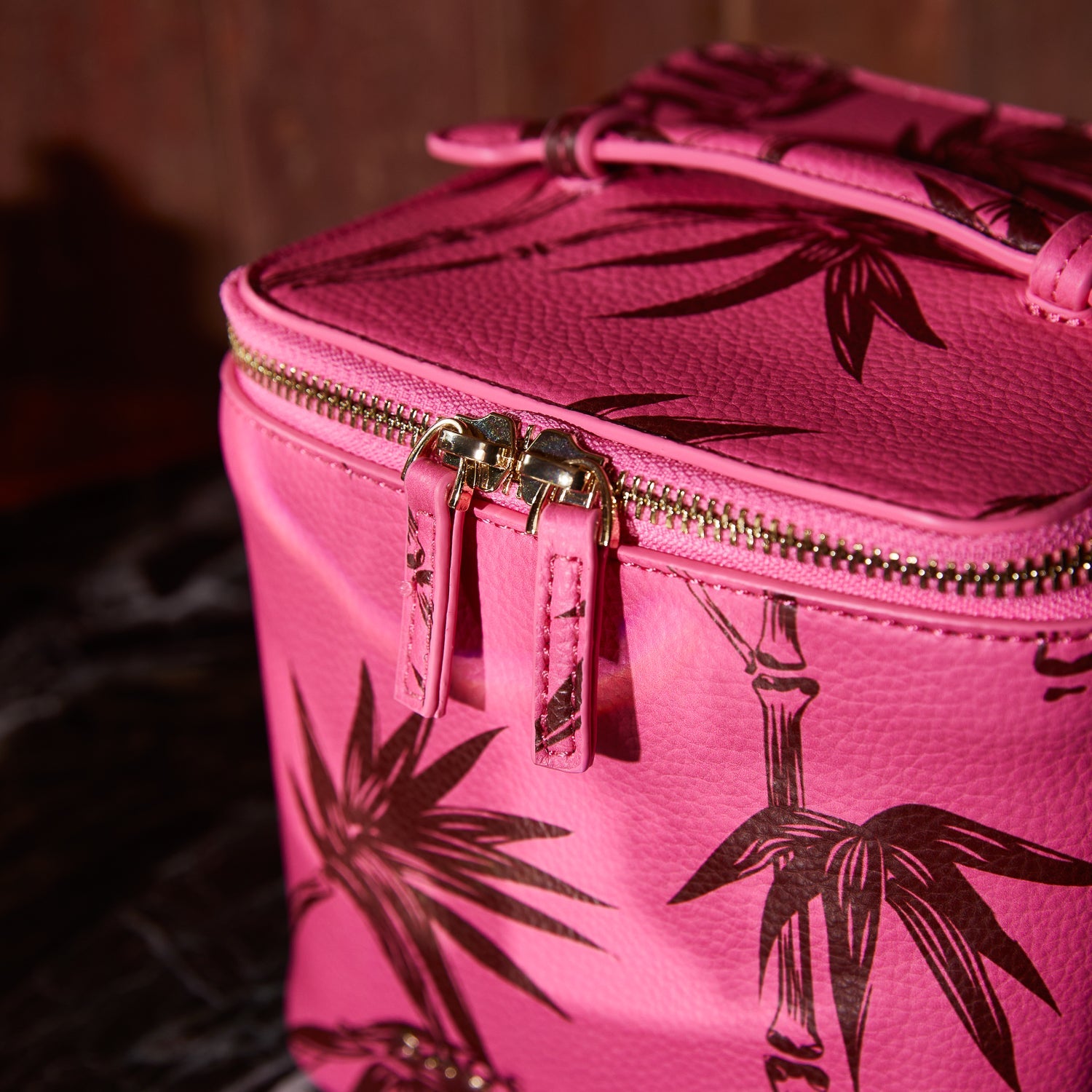 Aneta vanity case lifestyle shot with beauty essentials organized inside compartments