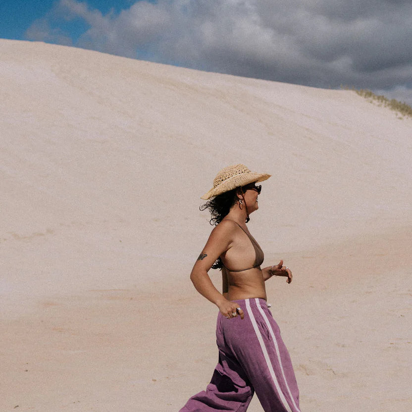 Purple terry pants by Atmosea