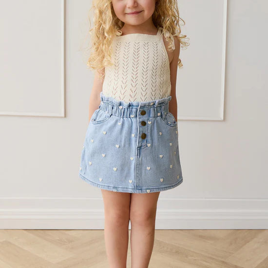 Girl wearing Aria Knitted Singlet by Jamie Kay