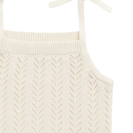Fabric details of the girls Aria Knitted Singlet Parchment by Jamie Kay