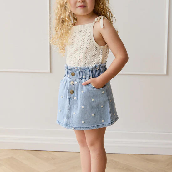 Girl wearing the Aria Knitted Singlet Parchment by Jamie Kay