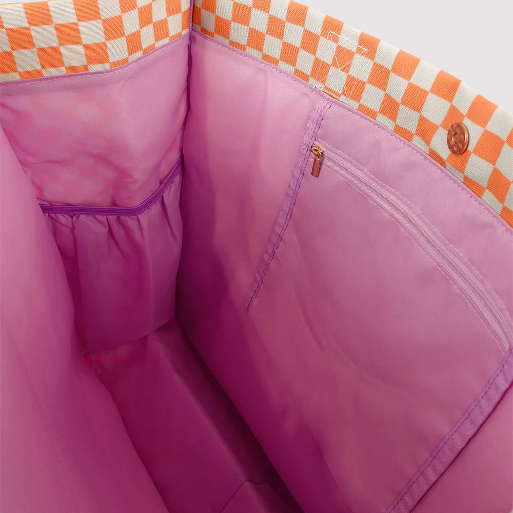 orange check and purple bag by the Somewhere Co