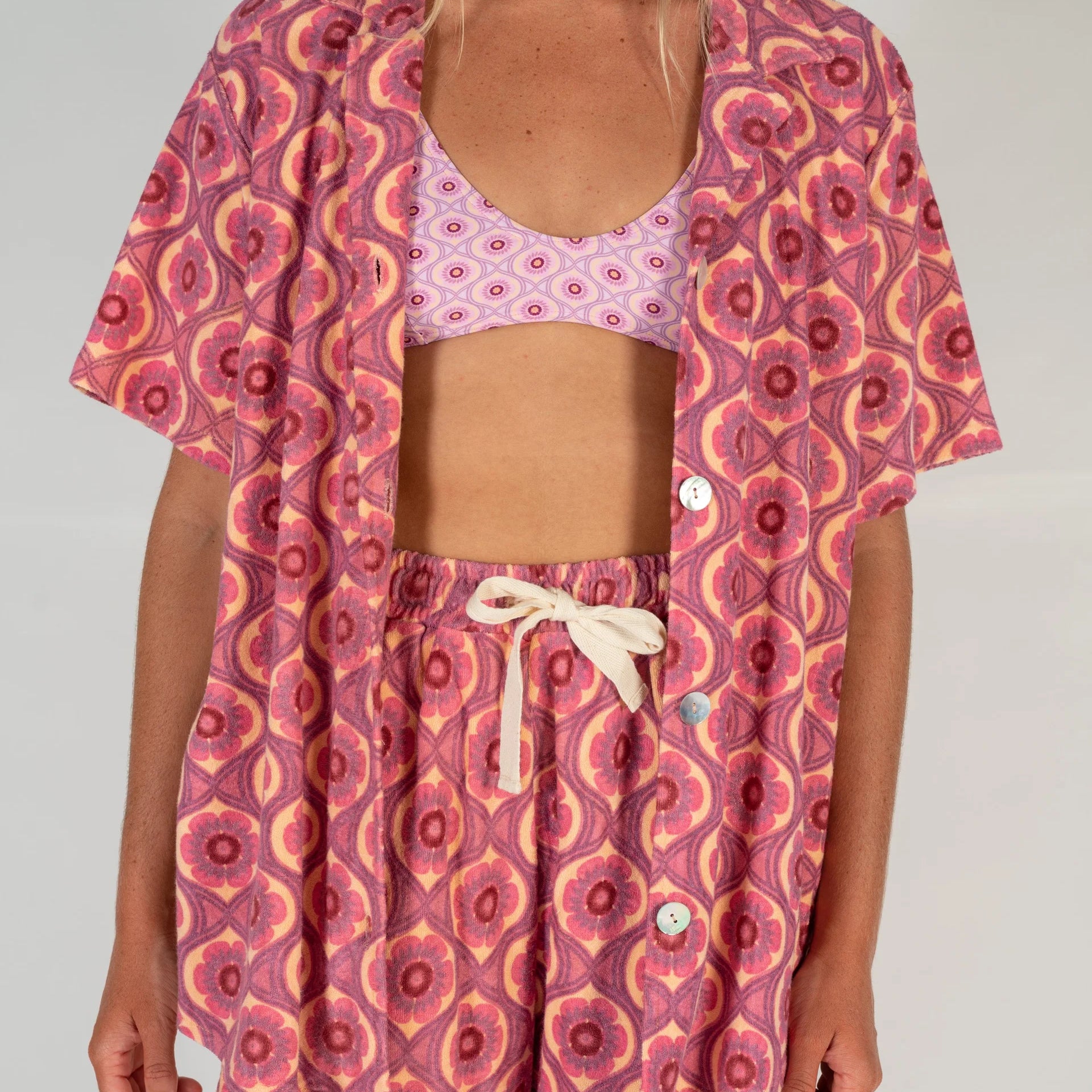 Atmosea Terry towelling shirt and short in retro print