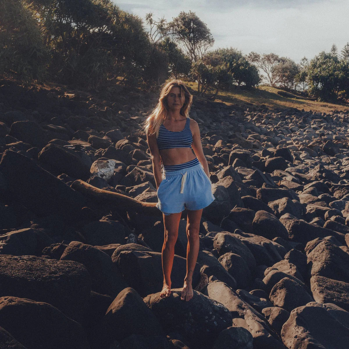 blue terry short by atmosea