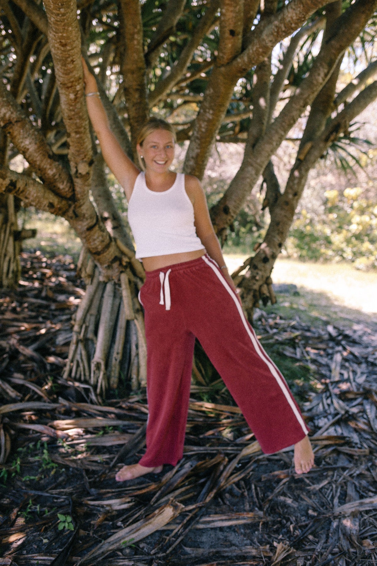 Atmosea Terry Pants in Berry red colours. 100% cotton terry toweling