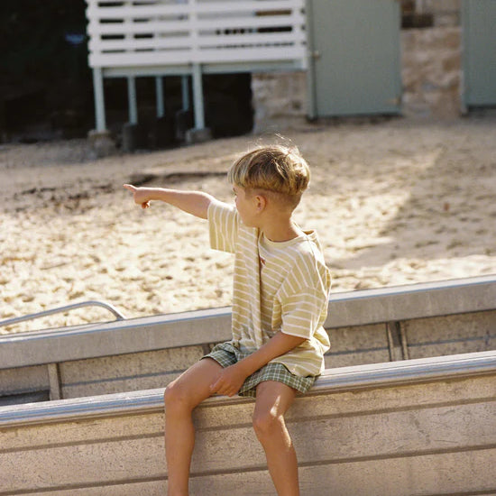 boy wearing Banjo Short – Green Check by Juni