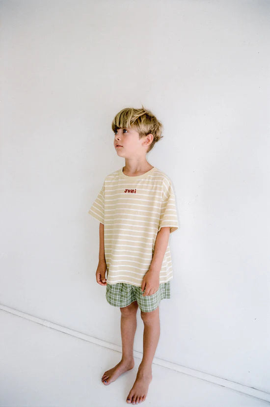 boys green check shorts by Juni