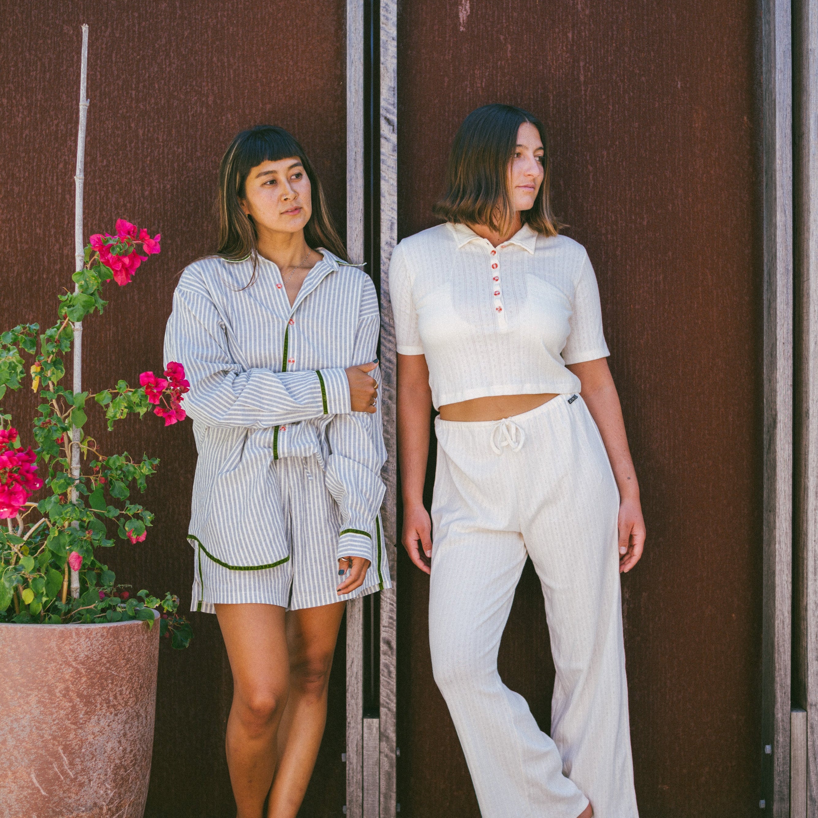 Lady wearing Beach Pj Pant - Pointelle Cream | Atmosea