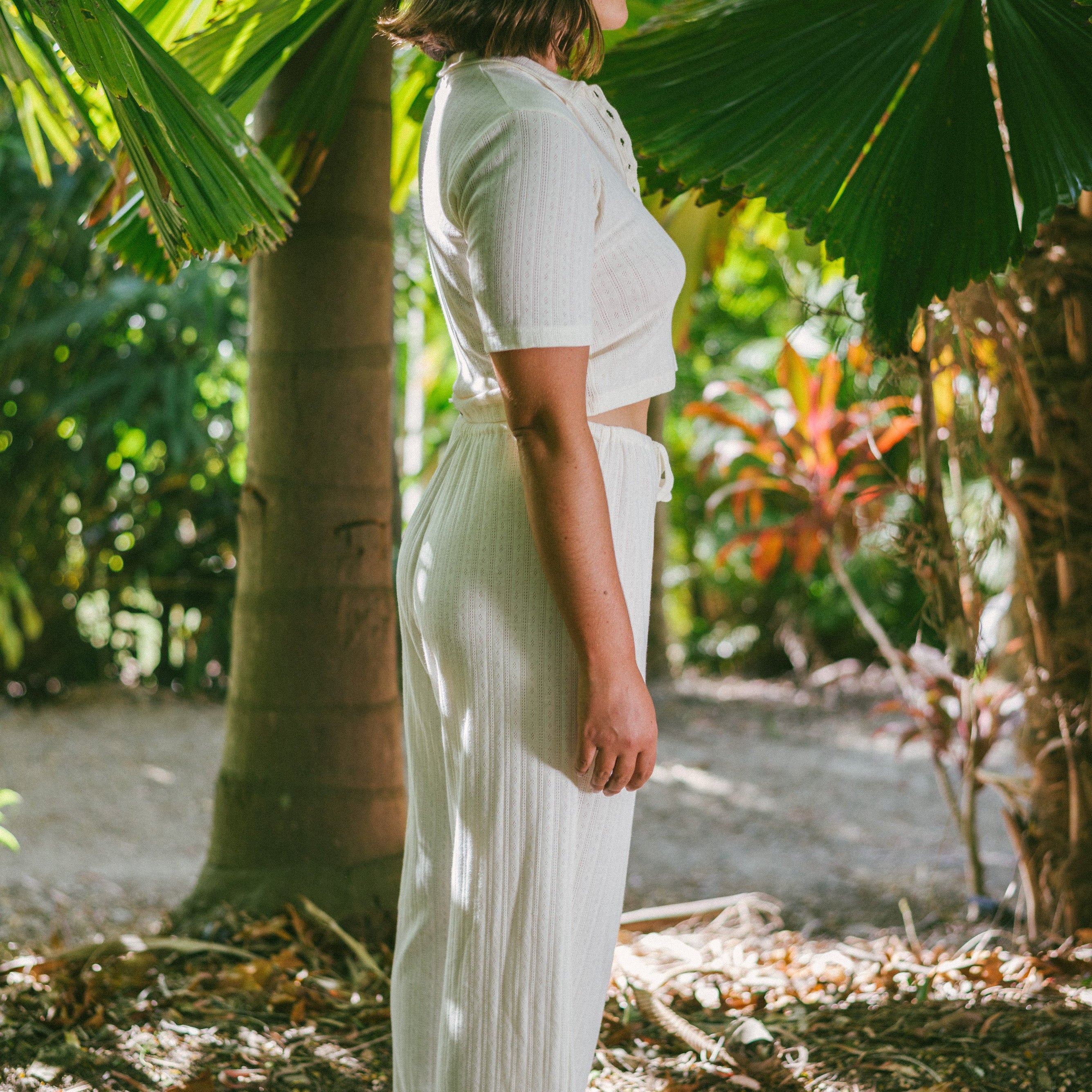 Side view of Beach Pj Pant - Pointelle Cream | Atmosea