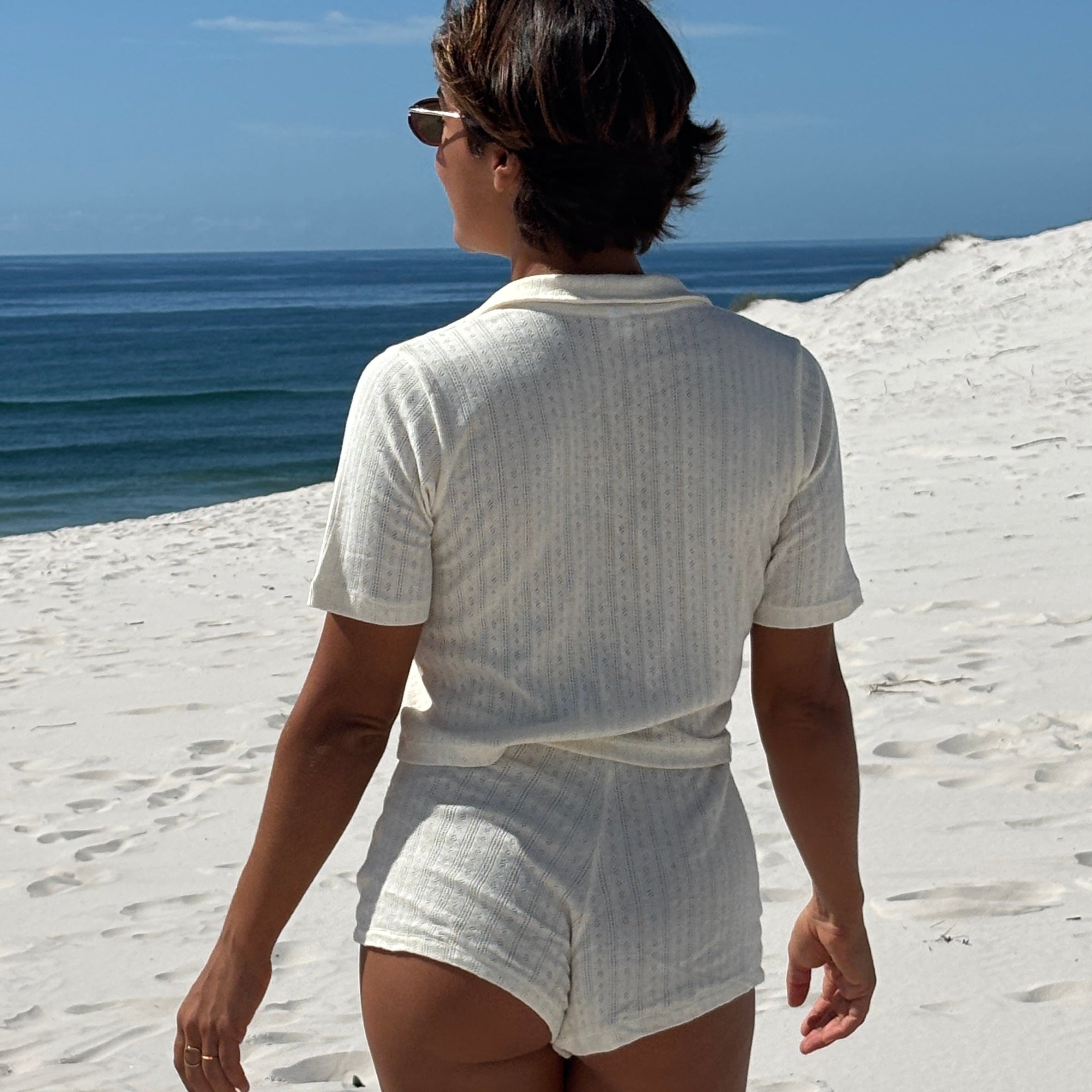 Back view of Beach Pj Short - Pointelle Cream | Atmosea