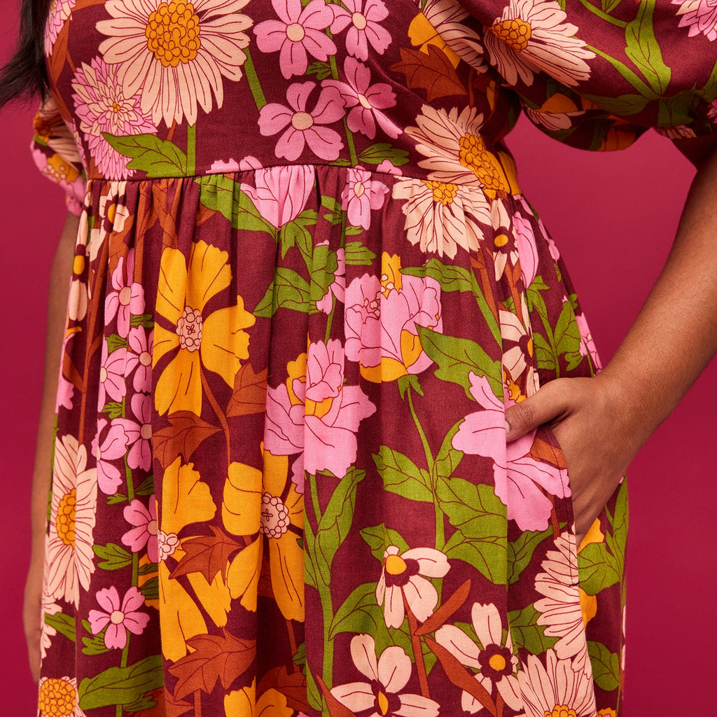Benita Puff Sleeve Maxi Dress by Sage & Clare fabric close up