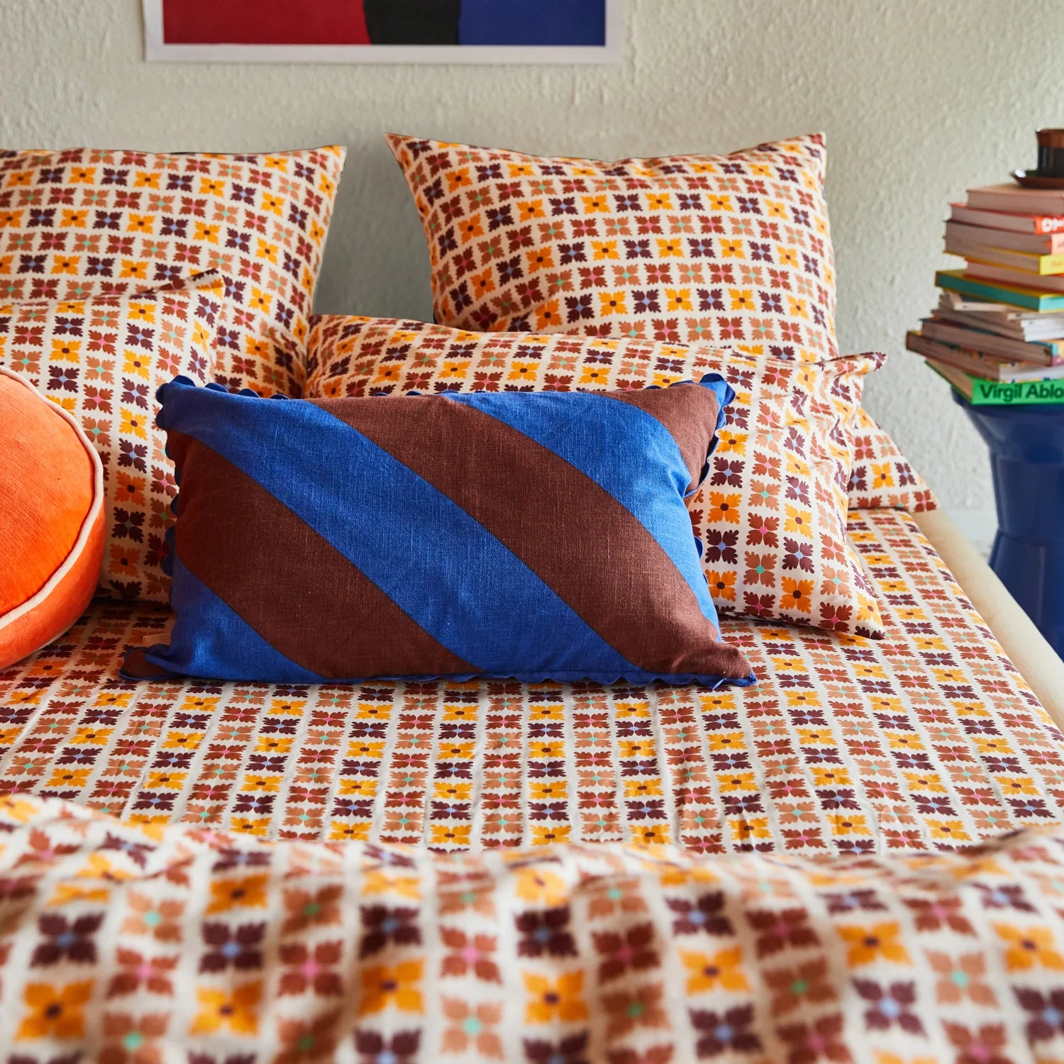 Blanca Ric Rac Cushion Blue Jay by Sage & Clare style on bed