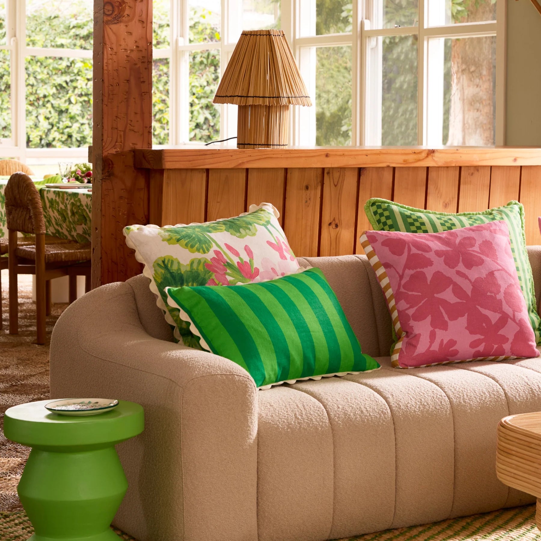 Bright green stripe cushion bonnie & Neil