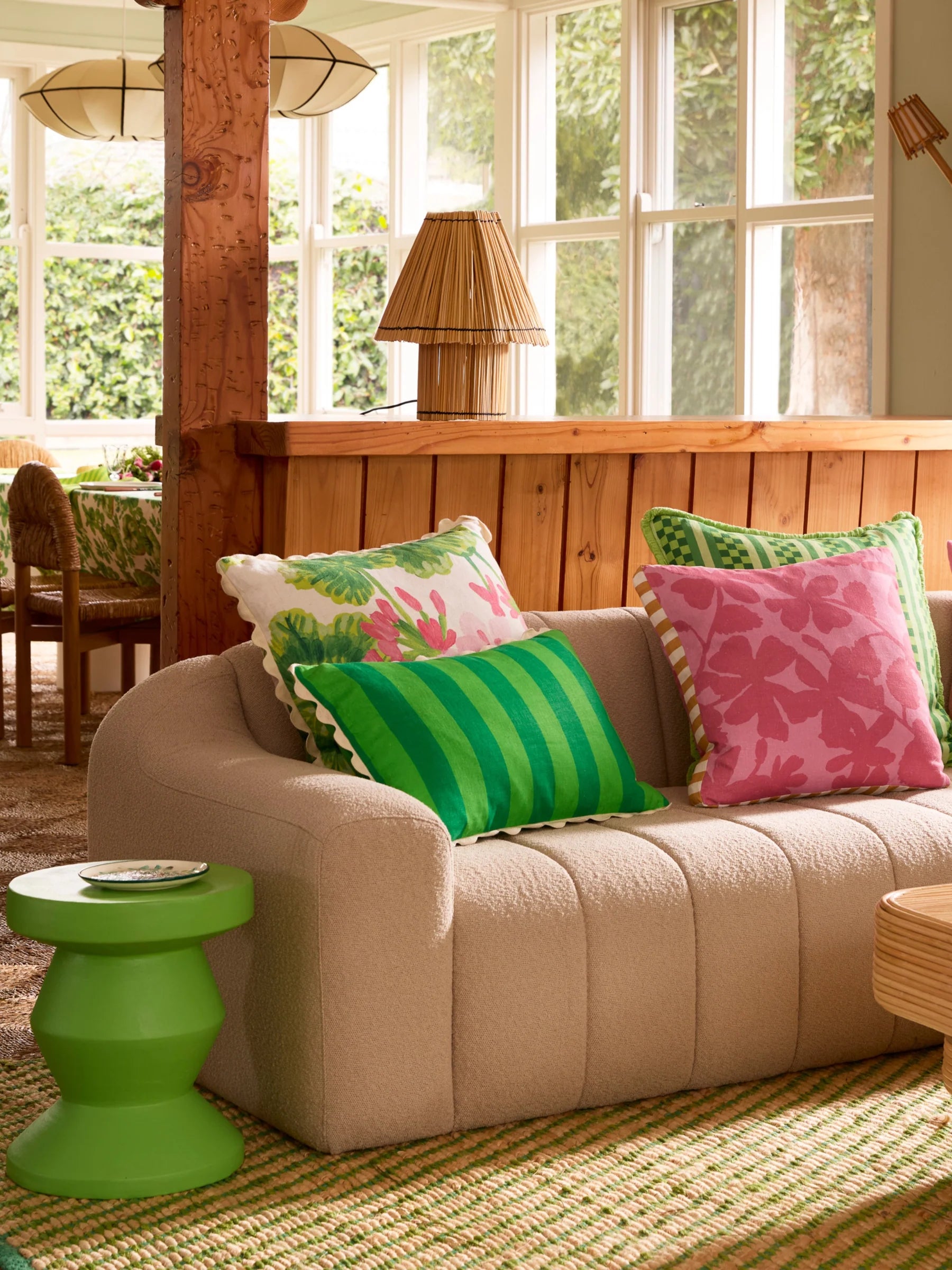 Bright green stripe cushion bonnie & Neil