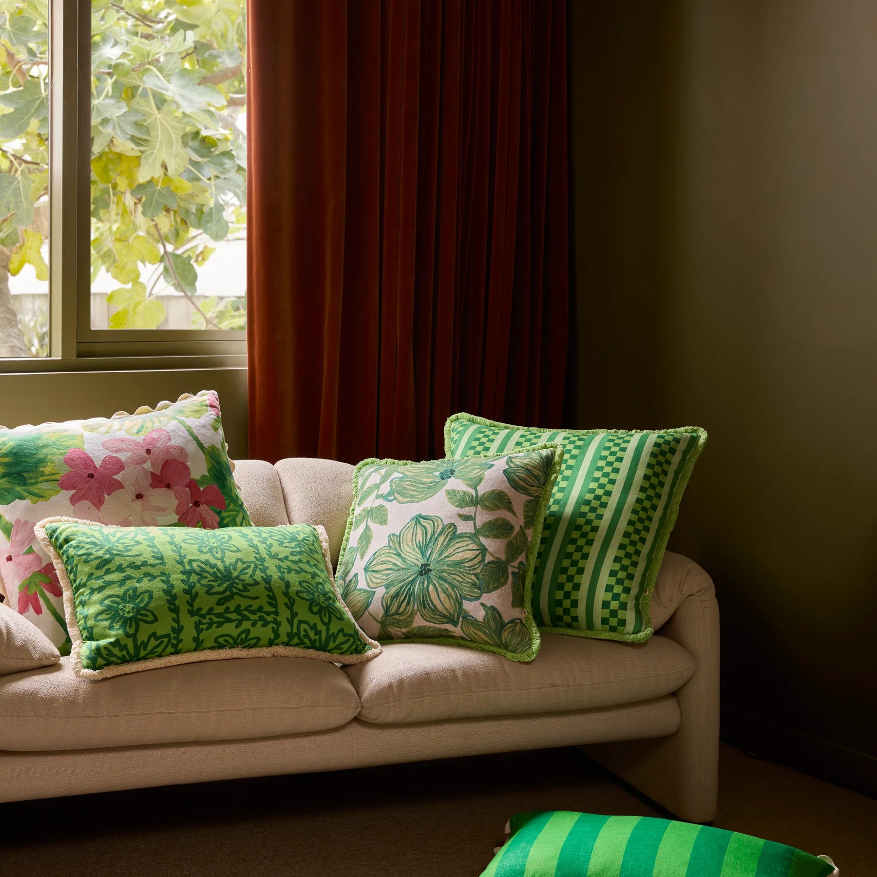 bonnie and neil bright green floral cushion