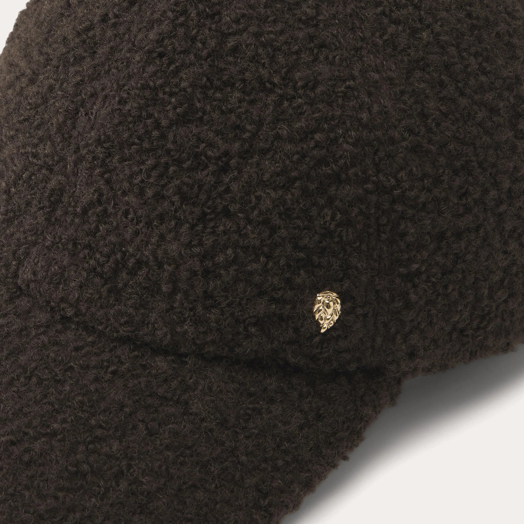 close up fabric details of Bower Wool Blend Cap - Chocolate by Helen Kaminski