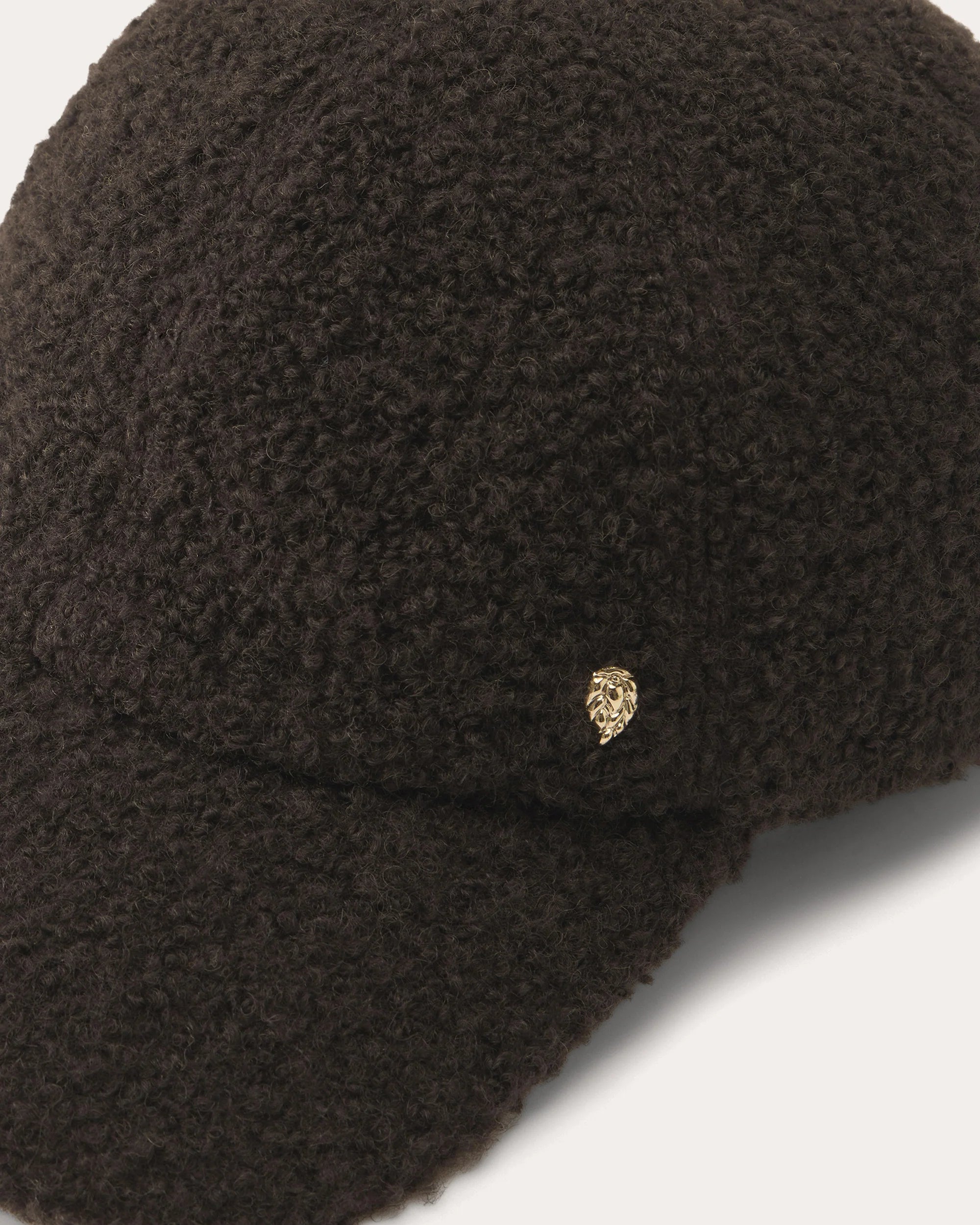 close up fabric details of Bower Wool Blend Cap - Chocolate by Helen Kaminski