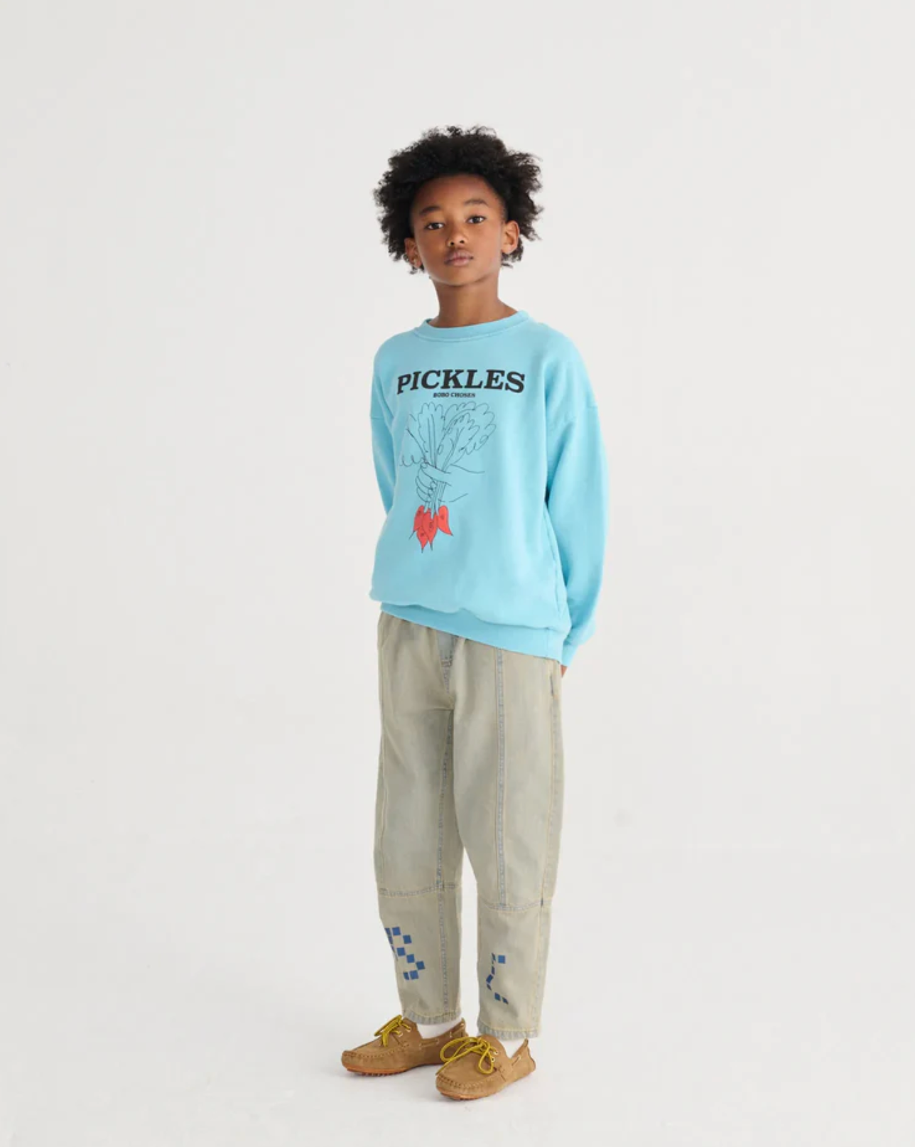 Boy wearing Bunch Of Vegetables Sweatshirt - Light Blue | Bobo Choses