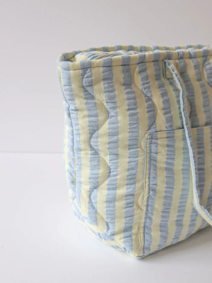 blue and light green quilted bag by Mosey Me