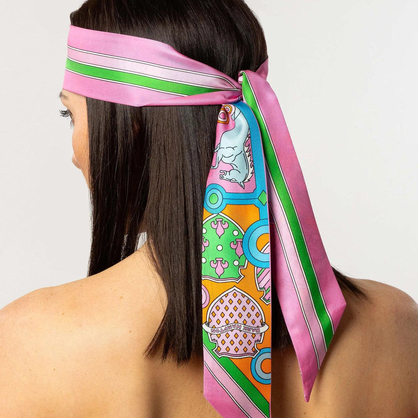 The Button Silk Twilly by Dark Hampton pink and green