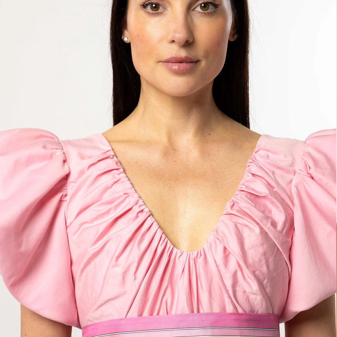 The Button Silk Twilly by Dark Hampton colours pink and green. Scarf belt