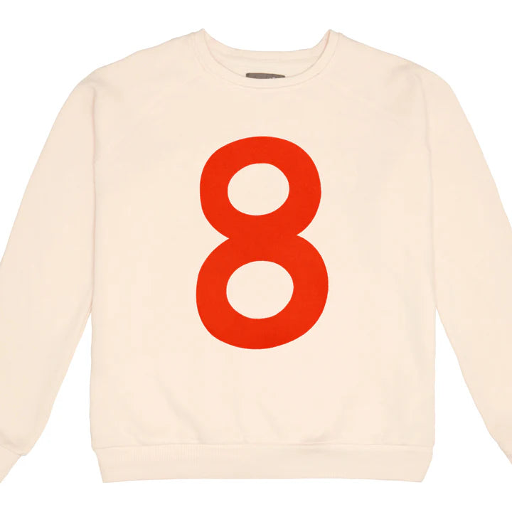 Cream cotton fleece lined sweater from Castle with number 8 on front