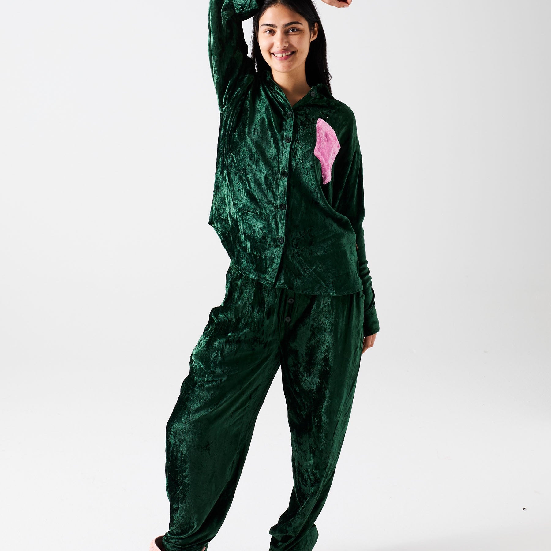 Candy Pine Adult Velvet Long Sleeve Shirt & Pant Pyjama Set by Kip & Co