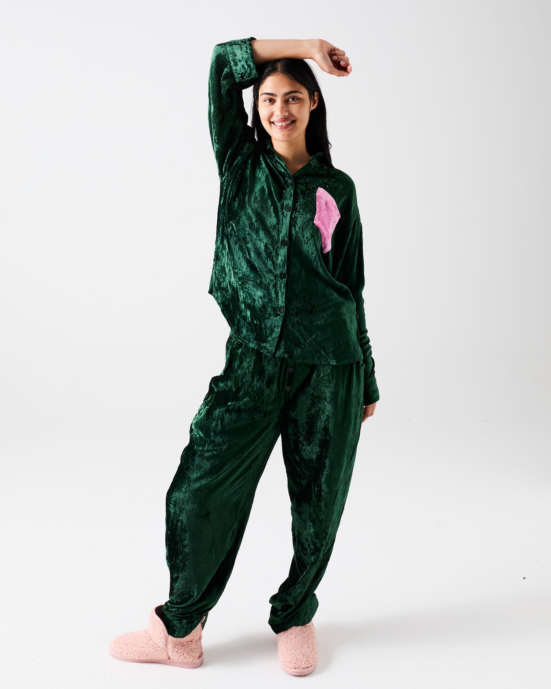 Candy Pine Adult Velvet Long Sleeve Shirt & Pant Pyjama Set by Kip & Co
