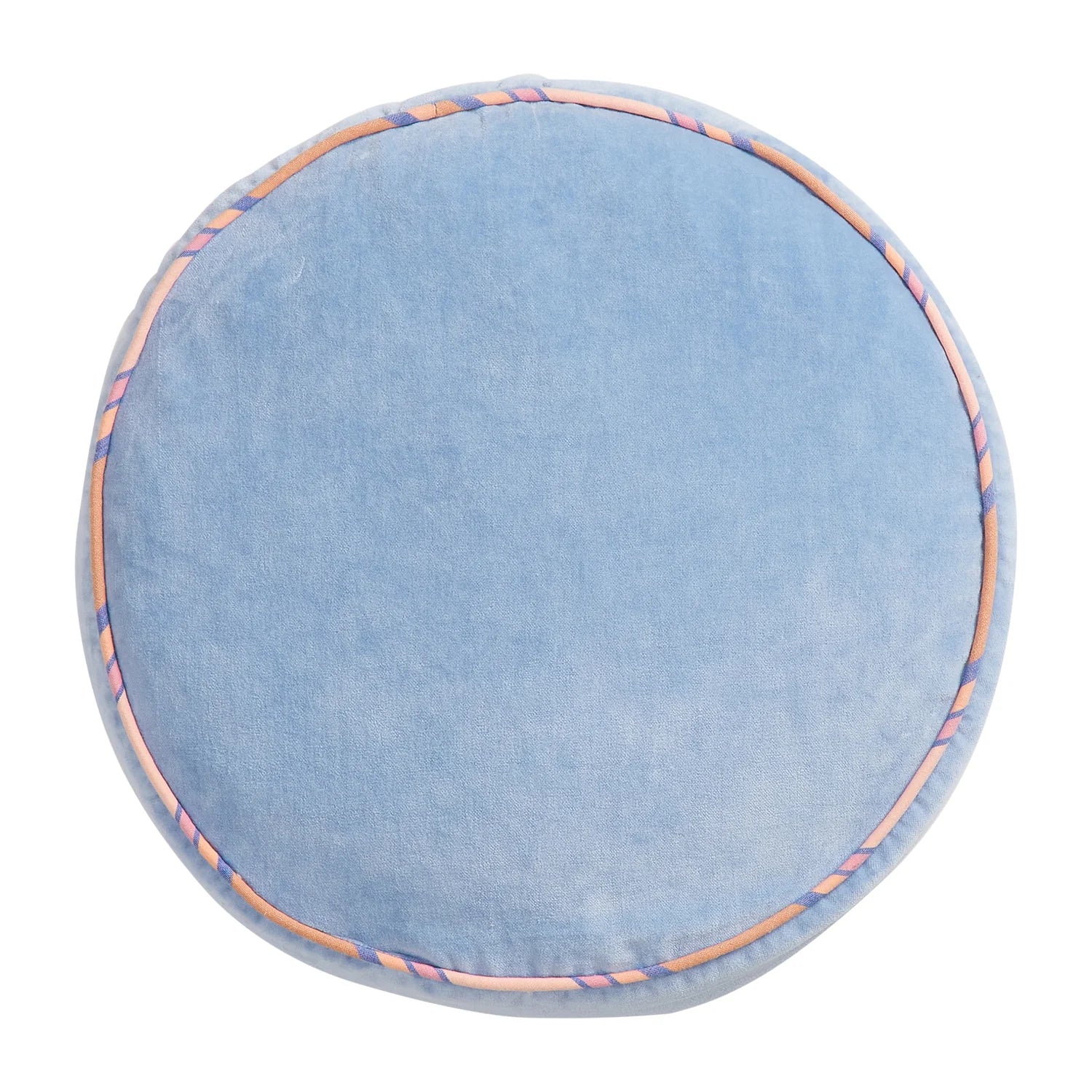 Castilo round velvet cushion in blue jean from sage and Clare