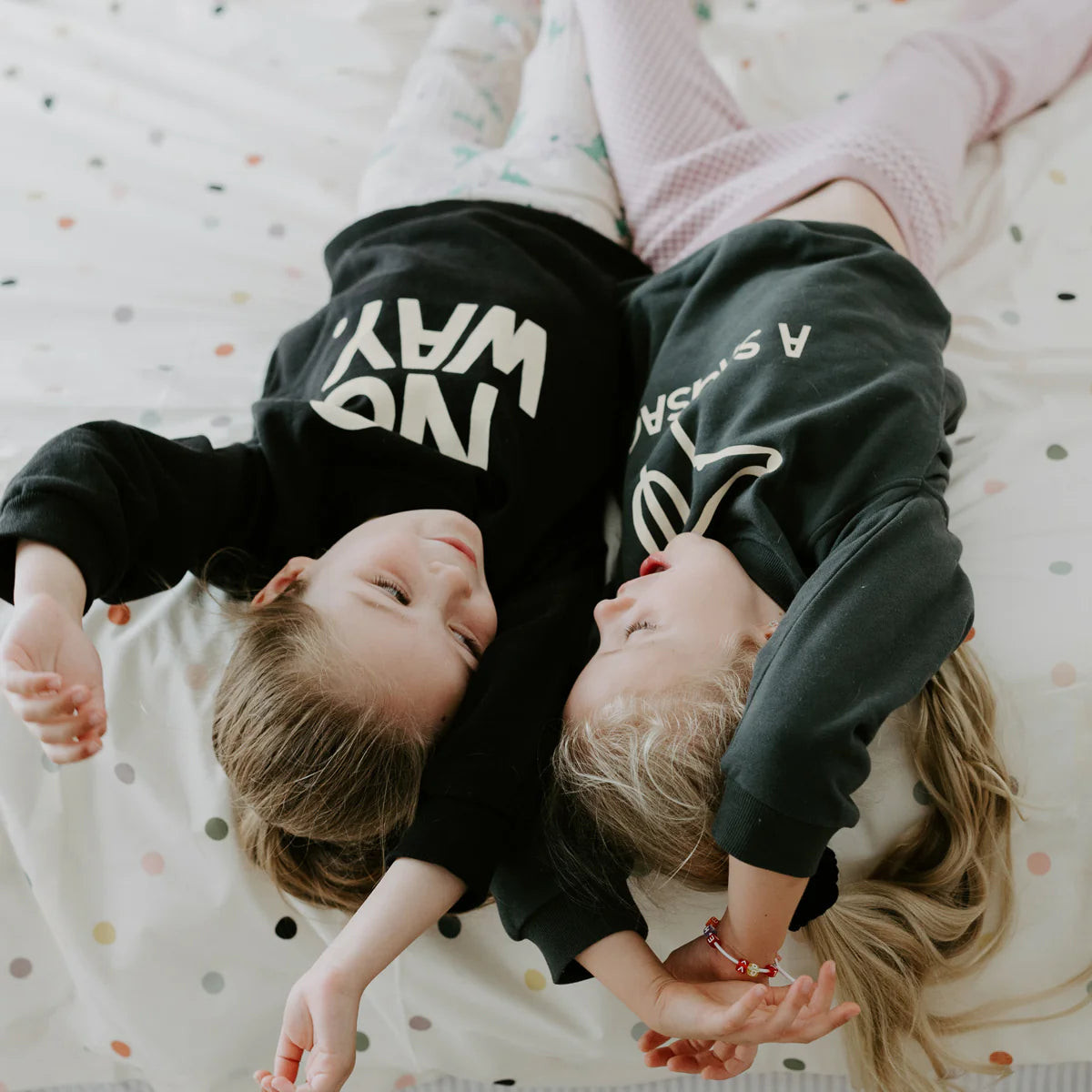 White text on black sweater no way kids