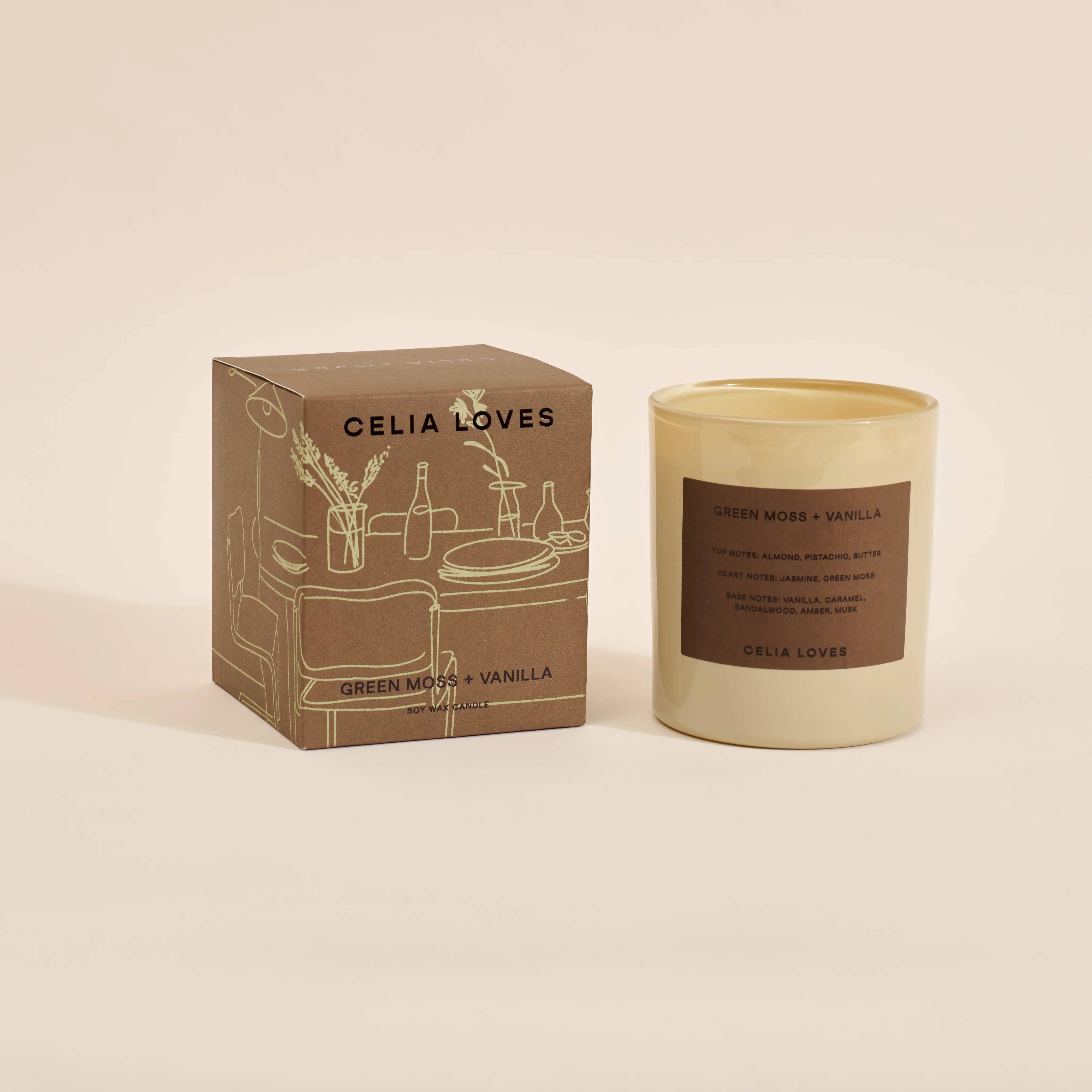 Celia Loves Green Moss & Vanilla candle