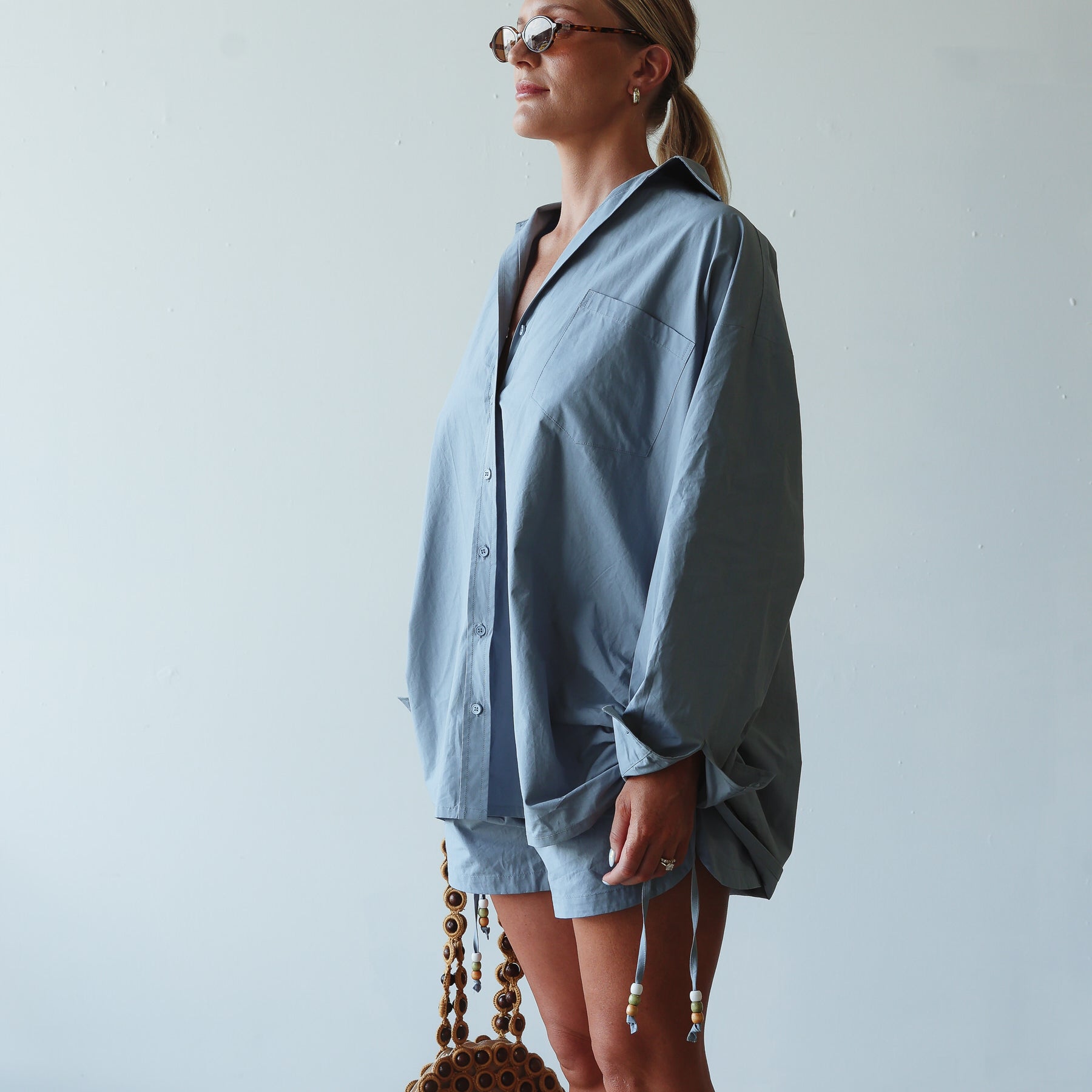 Long sleeved cornflower by womens cotton shirt