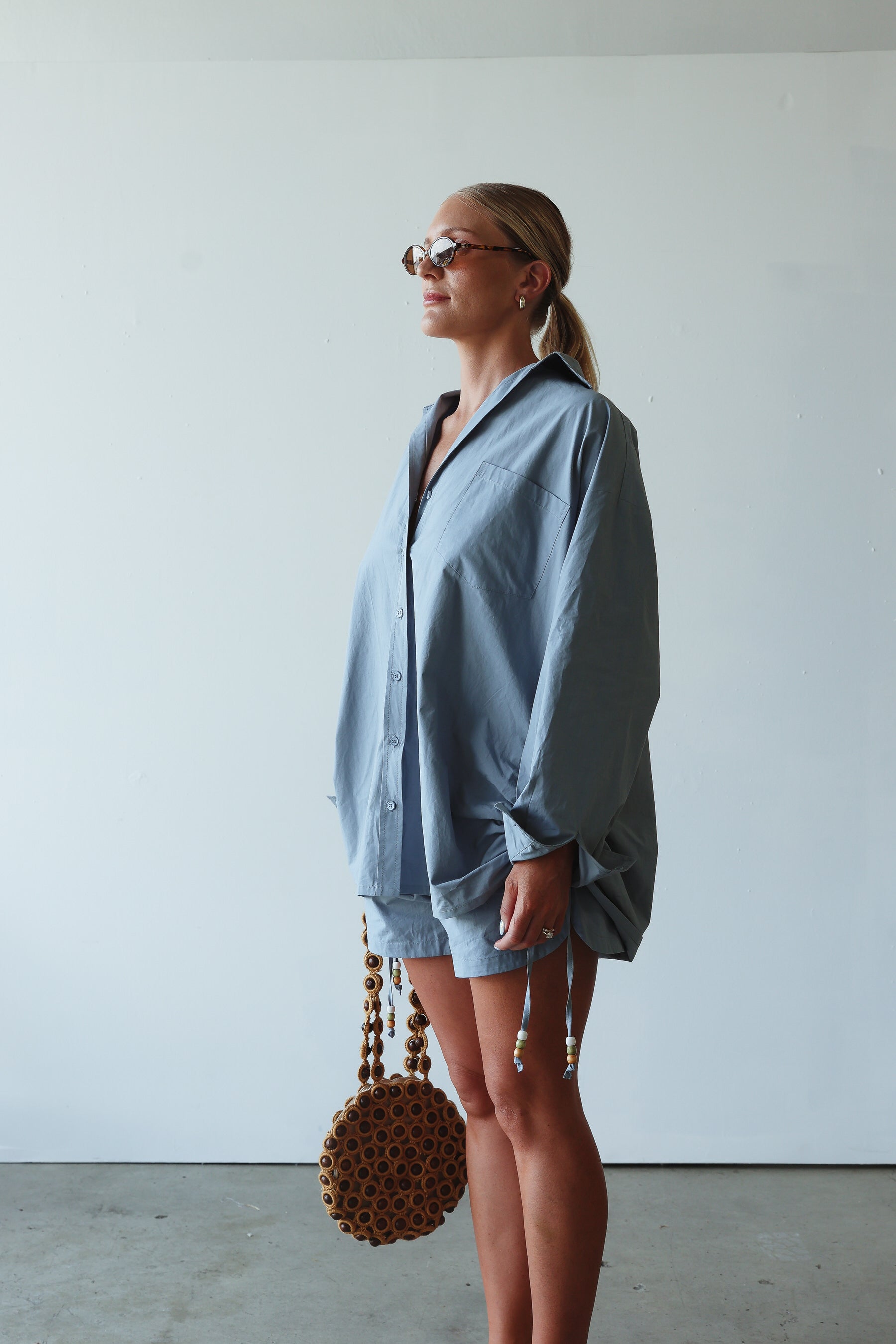 Long sleeved cornflower by womens cotton shirt