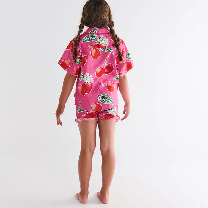 back of Cherry Blossom Kids Organic Cotton Short Sleeve Shirt & Short Pyjama Set by Kip & Co