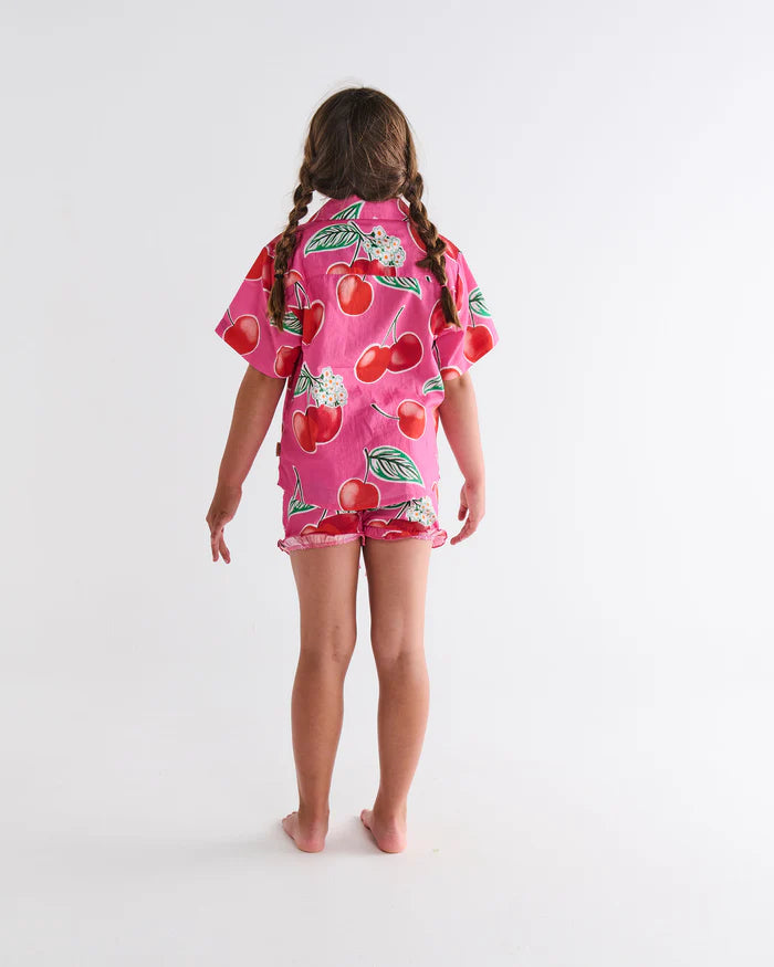 back of Cherry Blossom Kids Organic Cotton Short Sleeve Shirt & Short Pyjama Set by Kip & Co