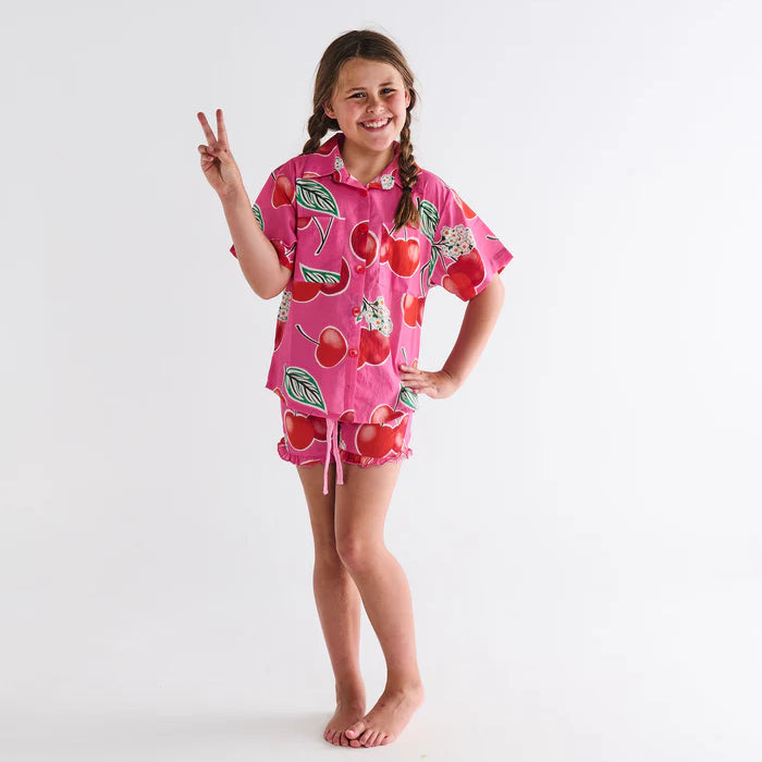 Cherry Blossom Kids Organic Cotton Short Sleeve Shirt & Short Pyjama Set by Kip & Co